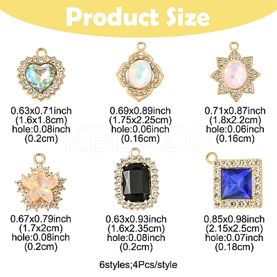 24Pcs 6 Styles Alloy Glass Pendants FIND-FS0003-20-1