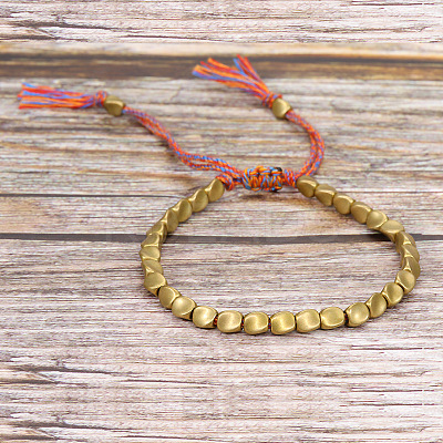 Minimalist Brass Twist Bead Braided Bead Bracelets FS-WG305E2-01-1