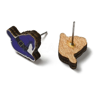 Wood Stud Earrings EJEW-Z054-02J-1