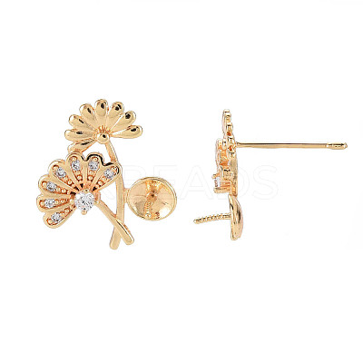 Brass Micro Pave Clear Cubic Zirconia Stud Earring Findings KK-S364-037-1