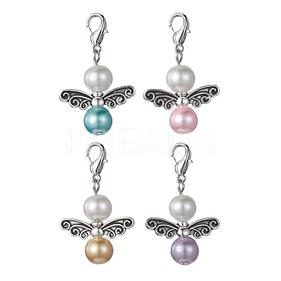 Angel Alloy & Glass Pearl Round Bead Pendant Decorations HJEW-JM01292-1
