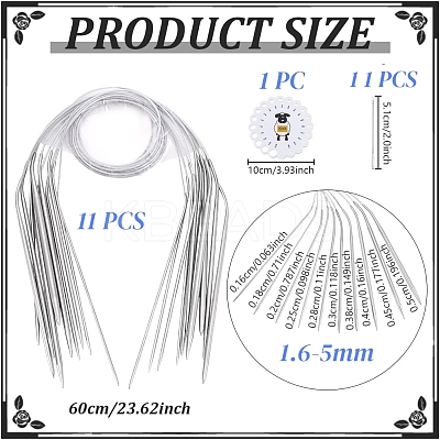 11Pcs Stainless Steel Circular Knitting Needles SENE-WR0001-03-1