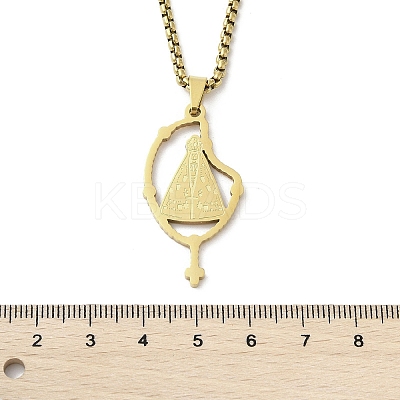 201 Stainless Steel Nossa Senhora Aparecida Virgin Pendant Box Chain Necklaces NJEW-H055-07G-1