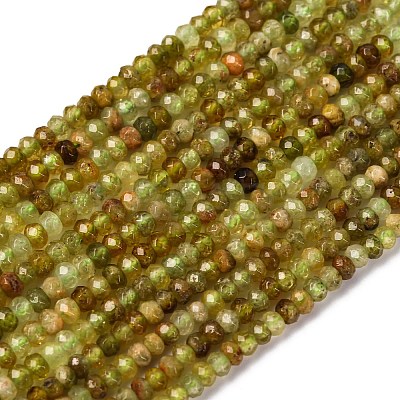 Faceted Rondelle Natural Green Garnet Beads Strands G-F289-40B-1