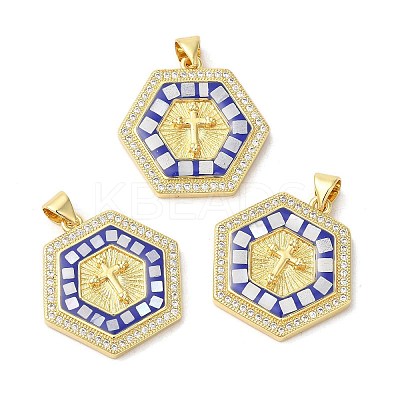 Cross Theme Brass Micro Pave Cubic Zirconia Pendants KK-K385-035G-1