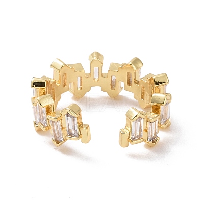 Clear Cubic Zirconia Rectangle Open Cuff Ring RJEW-P032-11G-1