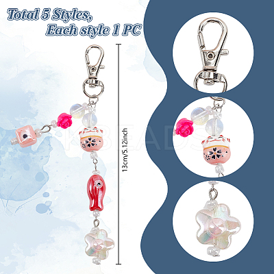 5Pcs Acrylic & Resin & Porcelain Pendant Decoration HJEW-DR00155-1