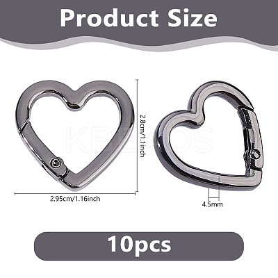 10Pcs Heart Zinc Alloy Spring Gate Rings FIND-DC0008-21-1