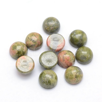Natural Unakite Cabochons G-P393-R31-4MM-1