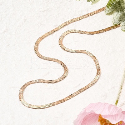 4MM 304 Stainless Steel Flower Herringbone Chain Necklaces for Women NJEW-B131-08RG-1