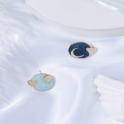 1 Set Enamel Moon & Star Asymmetrical Earrings EJEW-LP0010-05-1