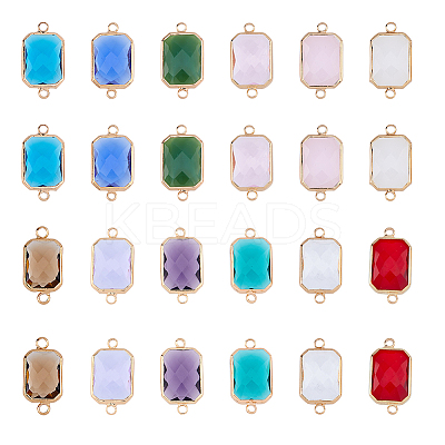 24Pcs 12 Colors Alloy Faceted Glass Connector Charms FIND-FI0001-08A-1