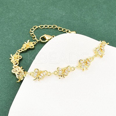 Brass Micro Pave Clear Cubic Zirconia Link Chain Bracelets for Women BJEW-A090-10E-G-1