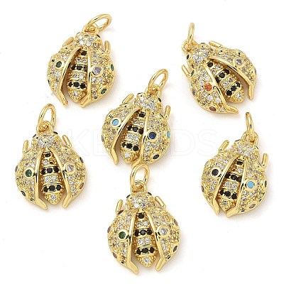 Ladybug Rack Plating Brass Micro Pave Cubic Zirconia Pendants KK-Z053-03G-1