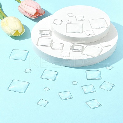 48Pcs 6 Styles Transparent Square Glass Cabochons GGLA-FS0001-06-1