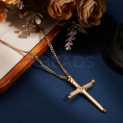 DIY 304 Stainless Steel Nail Cross Pendant Necklace Making Kits DIY-BBC0002-32G-1