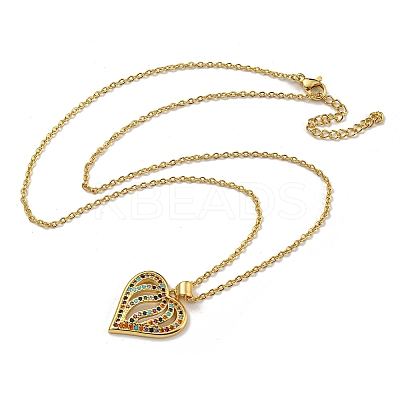 Brass Micro Pave Colorful Cubic Zirconia Peach Heart Pendant Necklaces for Women NJEW-Q346-01G-01-1