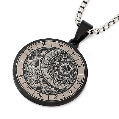 Retro Mandala 201 Stainless Steel Box Chain Constellation Pendant Necklaces for Women Men NJEW-M223-01H-1