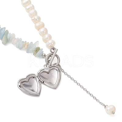 Natural Morganite Chip with Potato Natural Pearl Beaded Necklaces NJEW-JN05894-02-1