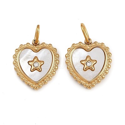 304 Stainless Steel Pave Natural Shell Pendants STAS-Z152-13G-1
