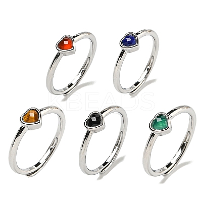 Heart Natural Mixed Stone Adjustable Rings RJEW-Q818-02P-1