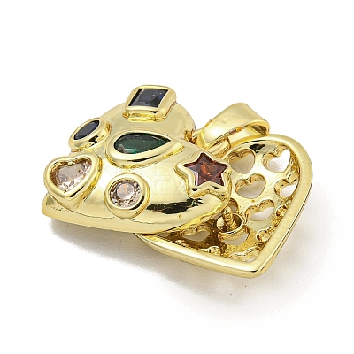 Rack Plating Brass Pave Colorful Cubic Zirconia Bead Cage Pendants KK-E114-07G-1