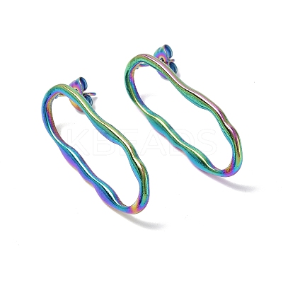 Ion Plating(IP) 304 Stainless Steel Twist Hollow Oval Stud Earrings for Women EJEW-F300-05MC-1