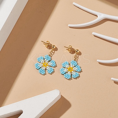 Glass Seed Braided Flower Dangle Stud Earrings EJEW-MZ00015-01-1