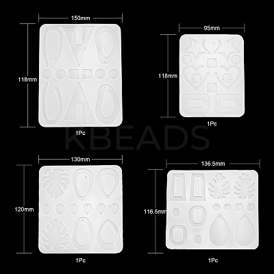 4Pcs Geometry/Teardrop/Heart Pendant & Links Silicone Molds DIY-LS0003-22-1