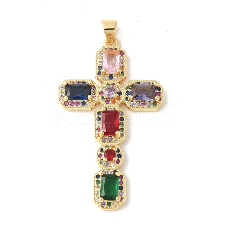 Brass Micro Pave Cubic Zirconia Cross Pendants ZIRC-I071-04G-06-1