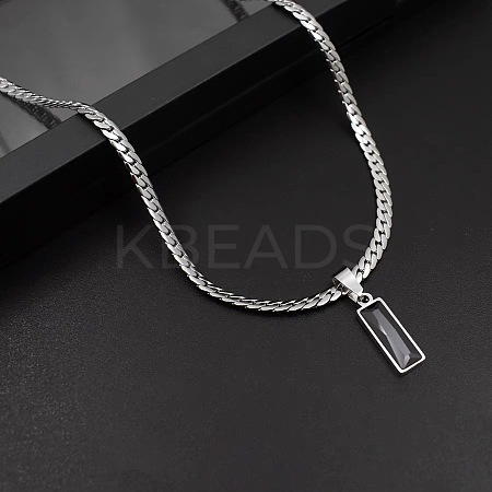 Rectangle 304 Stainless Steel Cubic Zirconia Snake Chain Pendant Necklaces FS-WGB1AC9-01-1