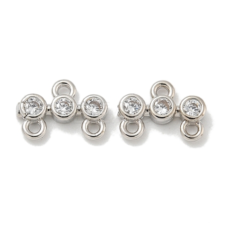 Rack Plating Brass Clear Cubic Zirconia Triple Flat Round Chandelier Component Links KK-L224-091P-1
