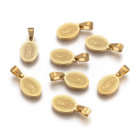 Ion Plating(IP) Oval with Virgin Mary & Word 304 Stainless Steel Charms LS-STAS-I036-12-1