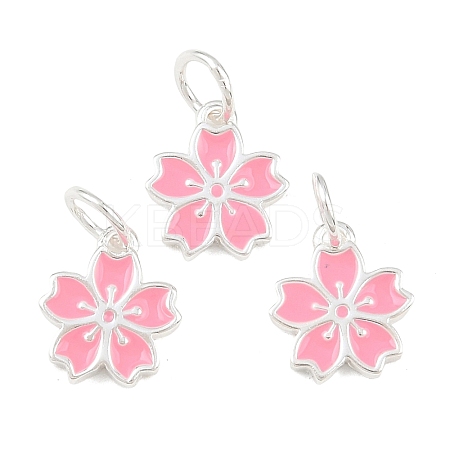 925 Sterling Silver Enamel Hot Pink Flower Charms STER-A049-04S-1