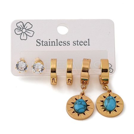 304 Stainless Steel Flat Round Stud & Hoop Earrring Set for Women LS-EJEW-U063-03G-1
