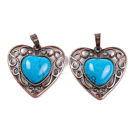 Synthetic Turquoise Peach Love Heart Pendants G-G158-01-09-1