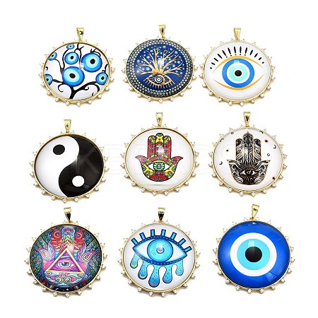 Rack Plating Brass Micro Pave Cubic Zirconia Glue Photographic Paper Pendants KK-D343-02G-1