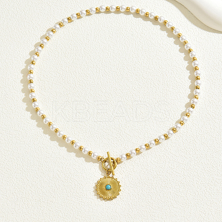 201 Stainless Steel Imitation Pearl Style Cross Pendant Vintage Necklace for Women NQ9987-2-1