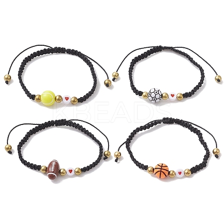 4Pcs 4 Style Sport Theme Acylic & Alloy Braided Bead Bracelets Set BJEW-JB10122-1
