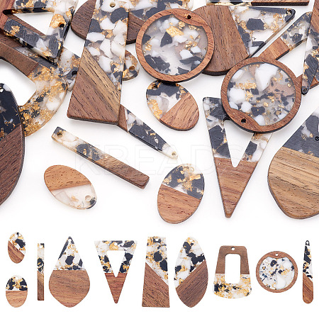20Pcs 10 Styles Opaque Resin & Walnut Wood Pendants RESI-TA0003-69-1