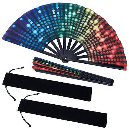 2Pcs PVC & Cloth Folding Fans AJEW-NB0008-99-1