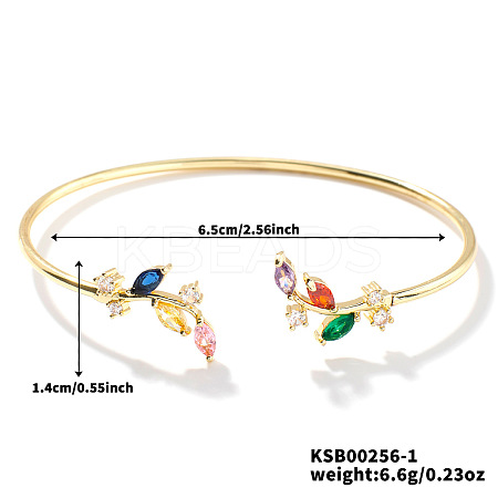 Elegant Brass Cubic Zirconia Leaf Cuff Bangles for Women VL7639-1-1