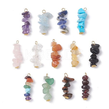 13Pcs Natural Mixed Gemstone Pendants PALLOY-JF02145-01-1