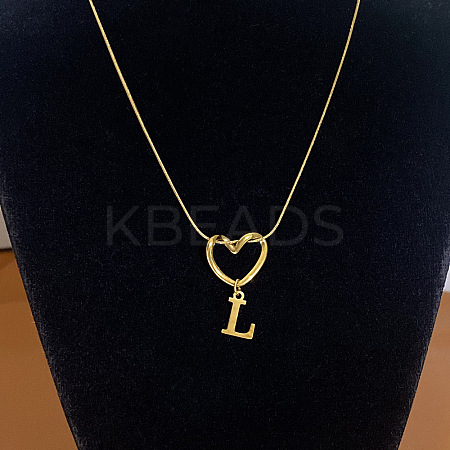 304 Stainless Steel Heart with Initial Pendant Necklaces for Women FS-WG4DC9E-12-1