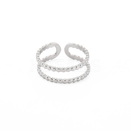 Non-Tarnish 304 Stainless Steel Double Line Open Cuff Ring for Women RJEW-S405-227P-1