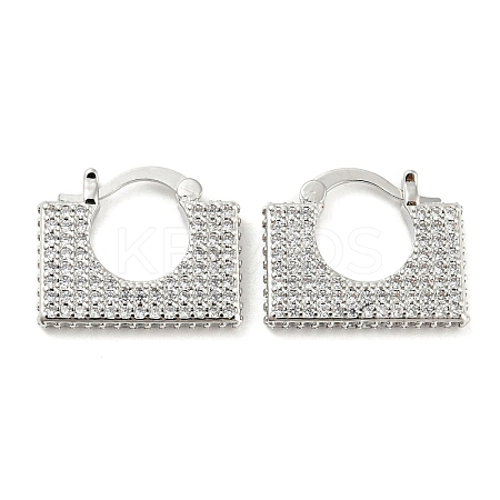 Rectangle Shape Brass Micro Pave Clear Cubic Zirconia Thick Hoop Earrings EJEW-Q785-04P-1