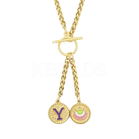 Ion Plating(IP) 304 Stainless Steel Purple Enamel Letter & Eye Pendant Wheat Chain Necklaces STAS-Z102-01G-Y-1