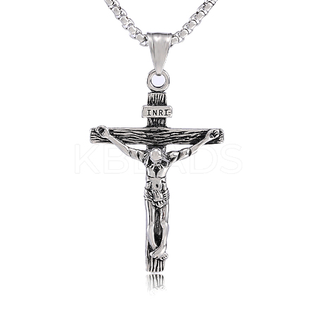 Cross Pendant Necklace with Jesus Crucifix Religious Necklace Sacrosanct Charm Neck Chain Jewelry Gift for Birthday Easter Thanksgiving Day JN1109A-1