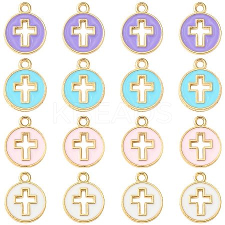 16Pcs 4 Colors Light Gold Plated Alloy Enamel Pendants ENAM-FS0001-85-1