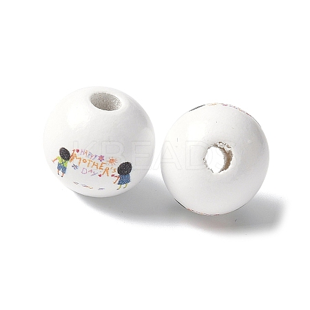 Mother's Day Theme Printed Wood European Beads WOOD-F016-04-1